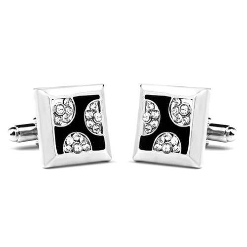 Black Enamel Square Rhinestone Cufflinks