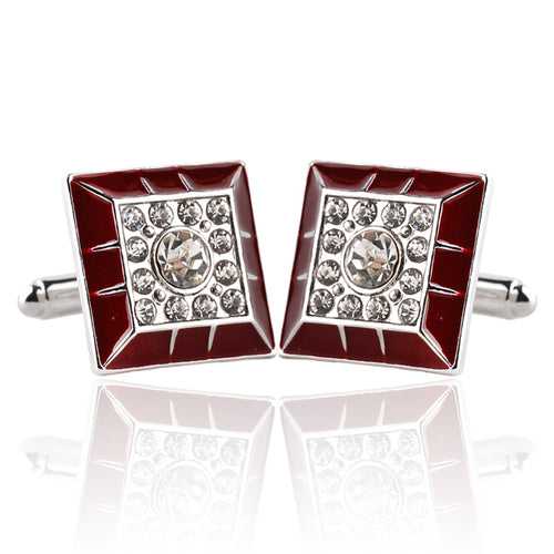 Maroon Edged Crystals Embellished Cufflinks