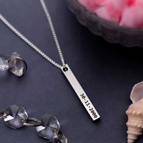 Premium Customised Cuboid Bar Name Necklace - Silver