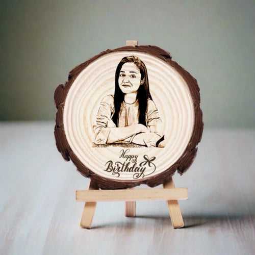 Happy Birthday Wooden Slice Engraved Photo Frame (4 to 8 Inches) - Personalized Birthday Gift