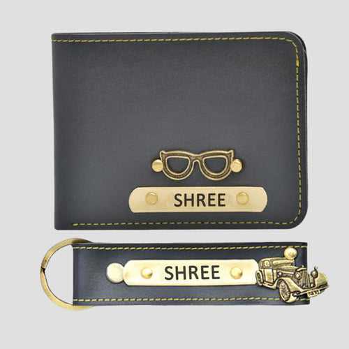 Personalized Men's Wallet with Name & Charm