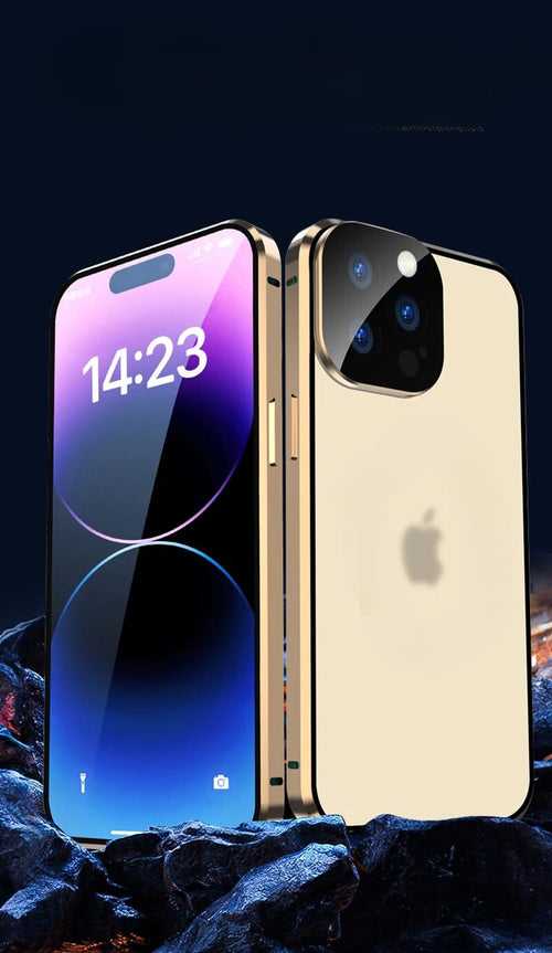 Metallic Gold Plated 360 Degrees Protection Transparent Glass Cover (with Both sides Glass)