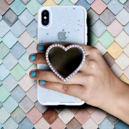 Cute Heart Rhinestones Mirror Phone Gripper Holder