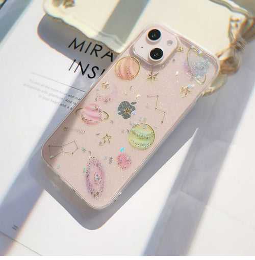 Glittery Stars and Planets Transparent Case