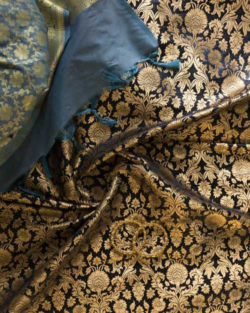 Satin Brocade Silk Fabric - Black