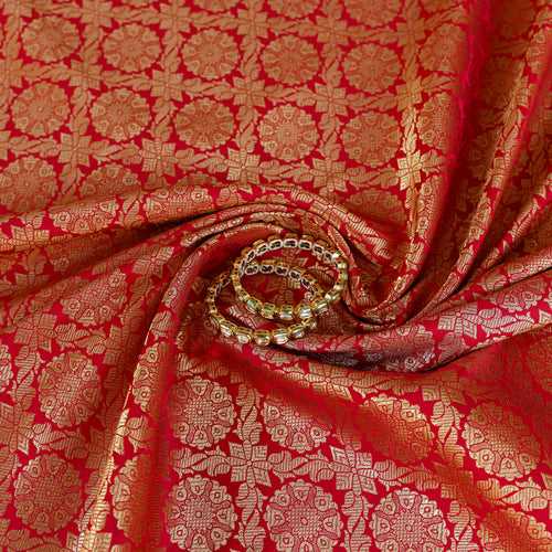 Satin Brocade Silk Fabric - Blood Red