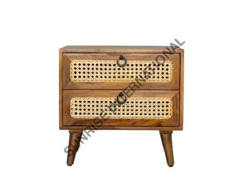 Mid Century sheesham wood bedside cabinet with rattan cane work !