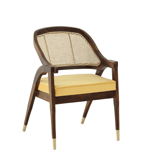 Sheesham wood restaurant accent arm chair with rattan cane work & seat cushion !