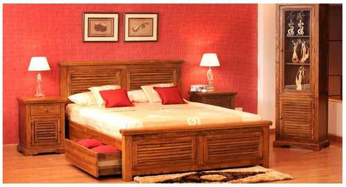 DESIGNER WOODEN QUEEN / KING SIZE STORAGE BED WITH 2 OPTIONAL MATCHING BEDSIDE CABINET