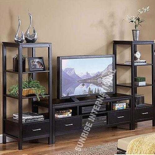 Wooden Entertainment Unit with TV Cabinet & 2 Standing Stands (set of 3)