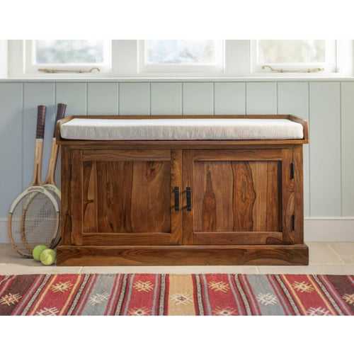 Wooden Shoe Rack cabinet cum Bench with door & Seat Cushion