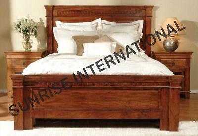 Wooden Indian Queen size Double Bed  with 2 matching bed sides (round carving )