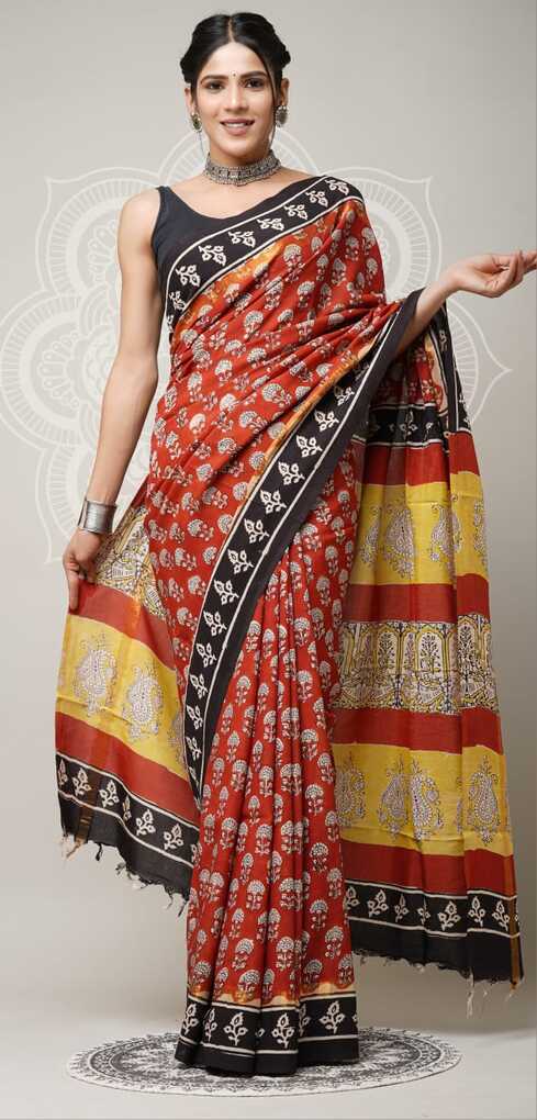 Assam silk Hand blockprint Sarees, with Blouse