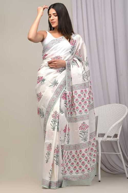 Assam silk Hand blockprint Sarees, with Blouse