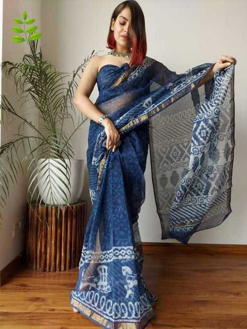 Kota Doria Hand blockprint Saris, with Blouse