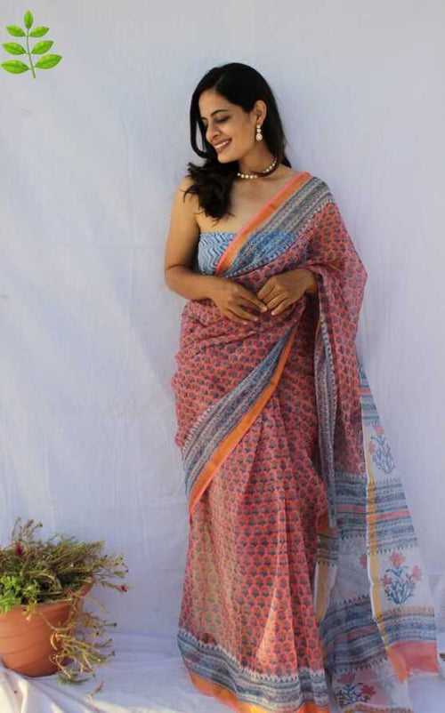 Kota Doria Hand blockprint Saris, with Blouse