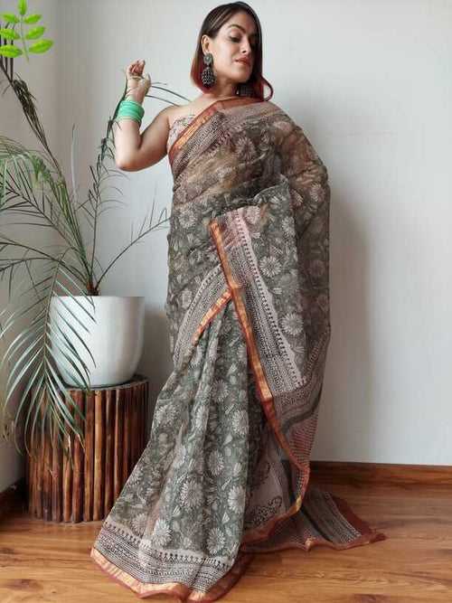 Kota Doria Hand blockprint Saris, with Blouse