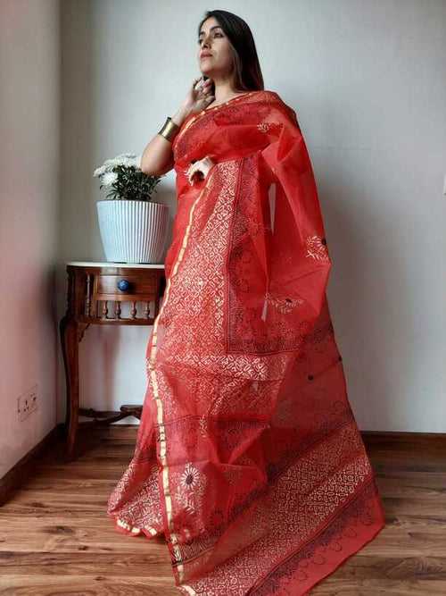 Hand Painted saris in Organza silk, with Blouse