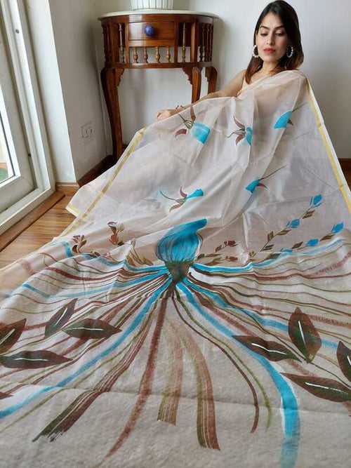 Hand Painted saris in Organza silk, with Blouse