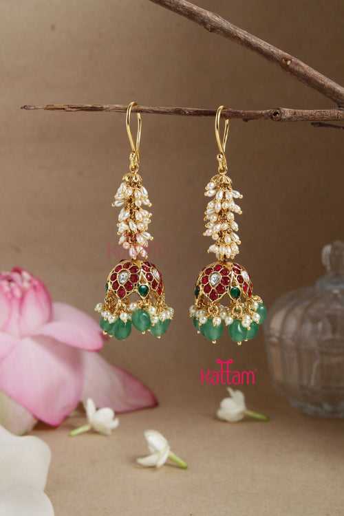 Handmade Kundan Pearl Hook Jhumka