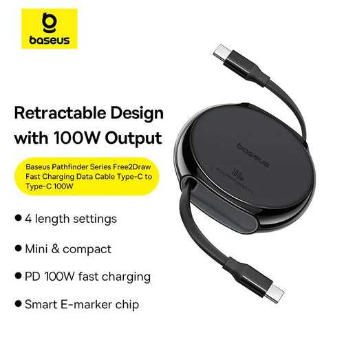 Retractable USB C 100W Cable For MacBook iPad Fast Charger Cable for iPhone 15 Series