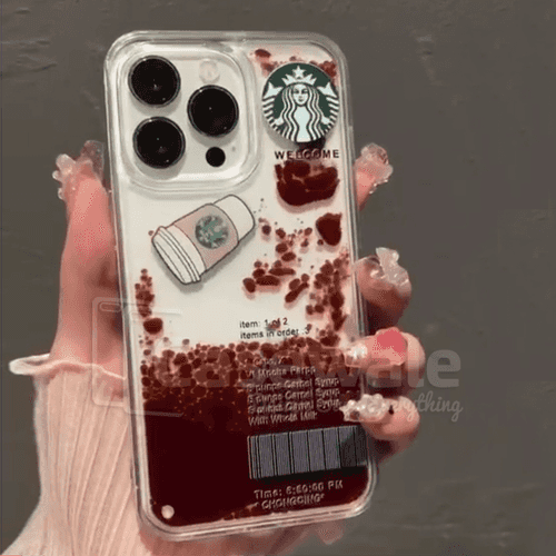 iPhone 13 Series Float Starbucks Shiny Flow Liquid Coffee Case