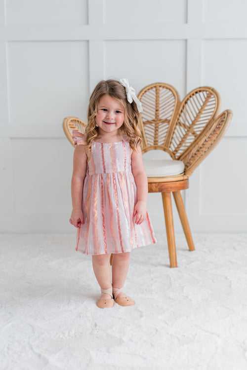 Soft Pink & Tri Colour Lurex Frill Dress and Bloomers