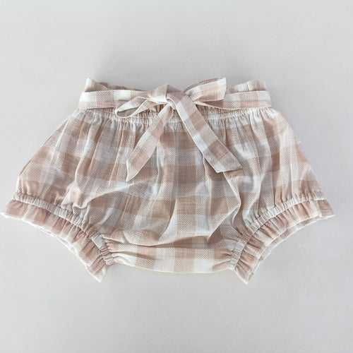 Blush Checkered Printed Shorts-Style Diaper Cover With Belt