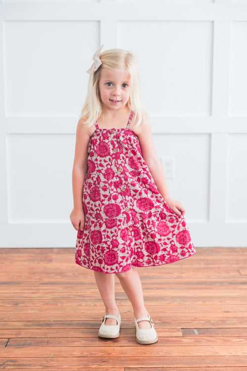 Hot Pink Floral Printed Tiered Dress and Bloomers