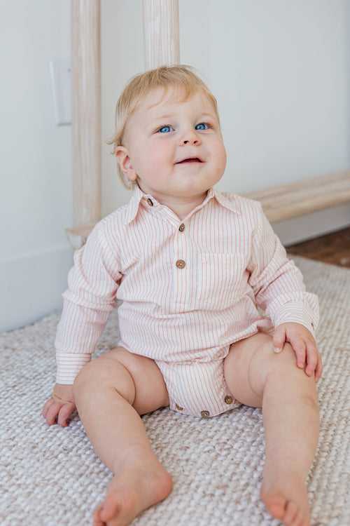 Peach Dot Stripes Print Long Sleeve Baby Romper