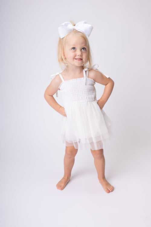 White Tulle Solid Color Infant Ruffle Romper