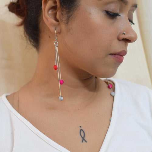 Aabha 3 line Long earrings- ABH3-L-E3