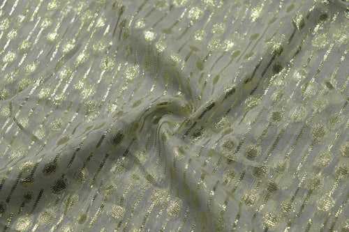 Off White & Golden Abstract Viscose Georgette Jacquard Fabric