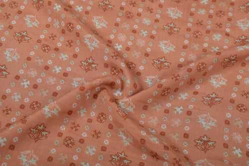 Light Orange & White Traditional Printed Viscose Muslin Fabric