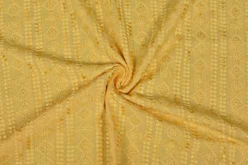 Yellow Traditional Embroidered Rayon Fabric