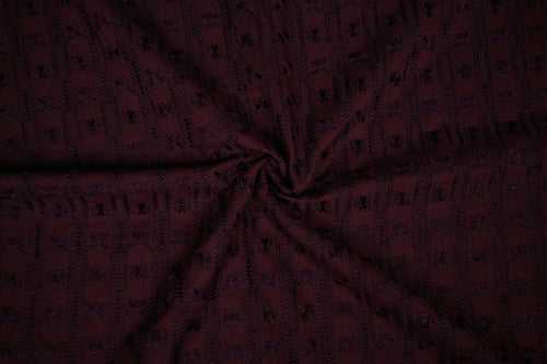 Wine Checks Embroidered Rayon Fabric