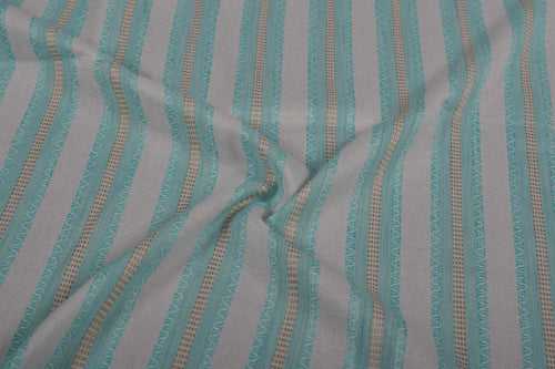 Off White & Ice blue Stripes Rayon Dobby Fabric