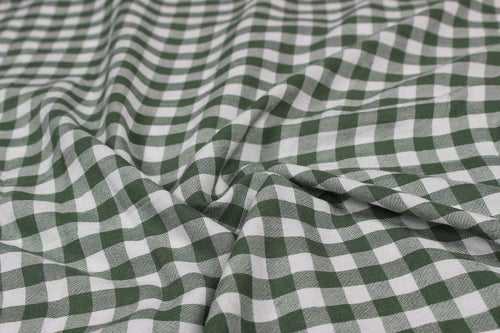 White & Green Checks Rayon Twill Fabric