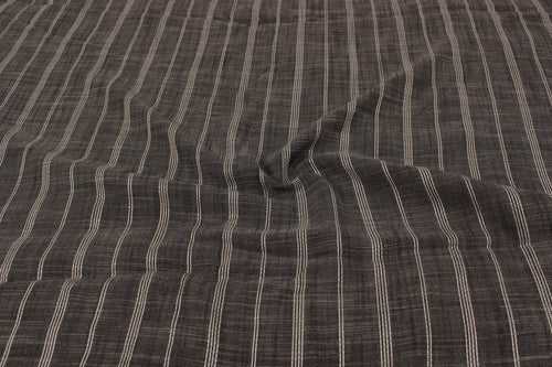Dark Gray Stripes Viscose Slub Fabric