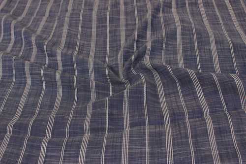 Blue & White Stripes Slub Viscose Fabric