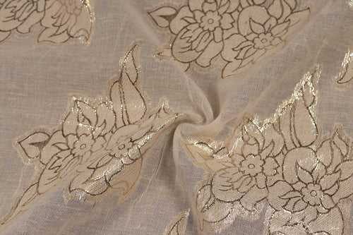 Cream & Golden Floral Georgette Jacquard Fabric