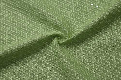Pickle Light Green Traditional Embroidered Chanderi Silk Fabric