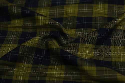 Olive Green & Blue Checks Yarn Dyed Twill Rayon Fabric