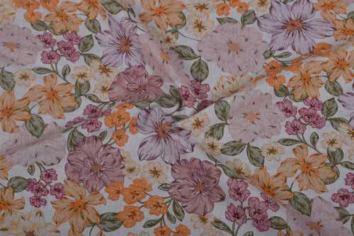 Multicolor Floral Rayon Flax Fabric