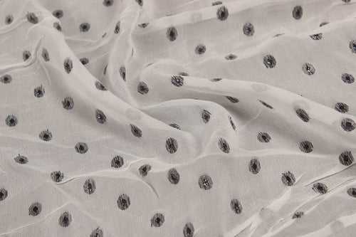 White & Black Motifs Viscose Lurex Georgette Jacquard Fabric