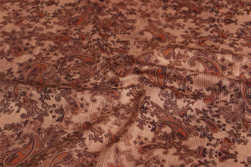 Brown Traditional Printed Spun Twill Viscose Fabric