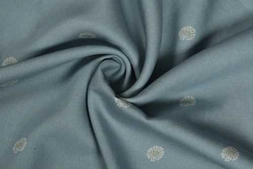 Dusky Blue Motifs Printed Viscose Twill Fabric