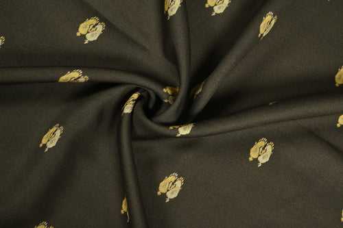 Black & Yellow Motifs Printed Viscose Twill Fabric