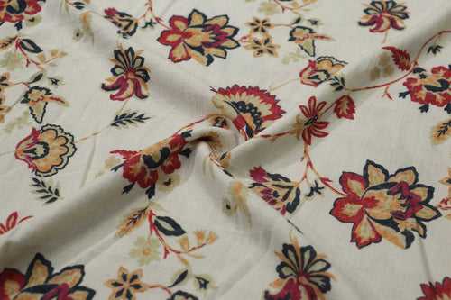 Multicolor Floral Printed Rayon Slub Fabric