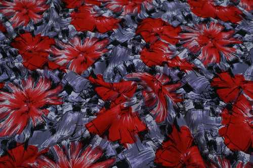 Red & Purple Floral Printed Rayon Fabric